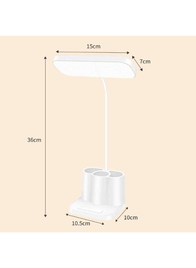 LYNLYN Rechargeable LED Desk Lamp with Pen Holder and Phone Stand, 3 Color Temperatures Stepless Dimming, Adjustable 360° Gooseneck Study Lamp for Home Office Dorm, USB Charging, White - Image 2